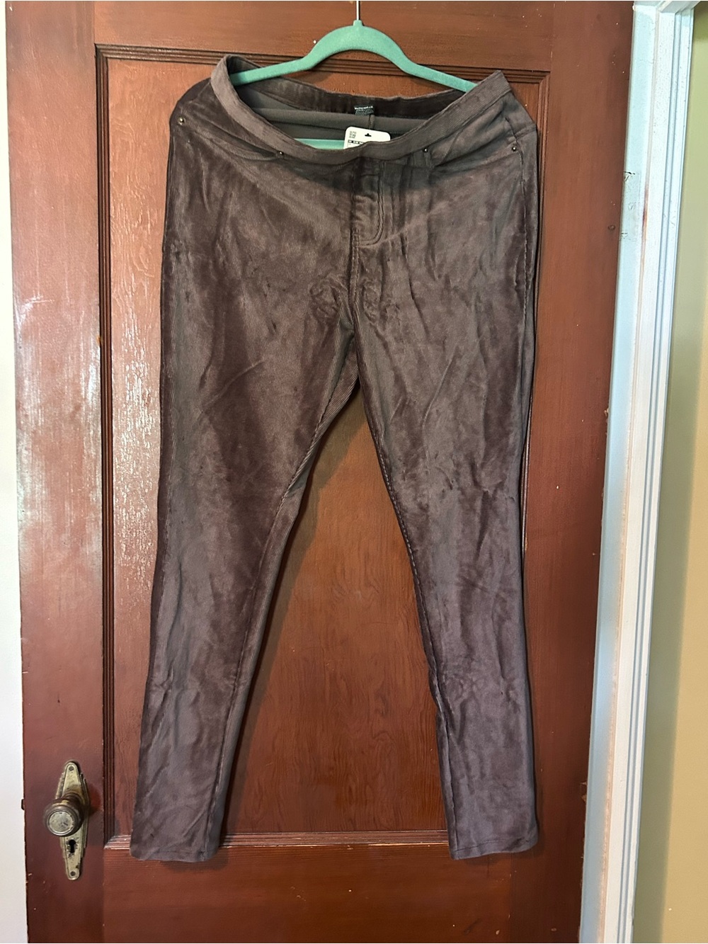 NWT MeMoi Thin Ribbed Corduroy Leggings Pavement Brown Gray Size L/XL